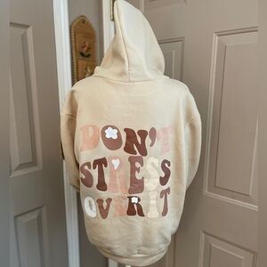 Women’s polyester Don’t Stress Over It back screen print pullover hoodie Size S.
